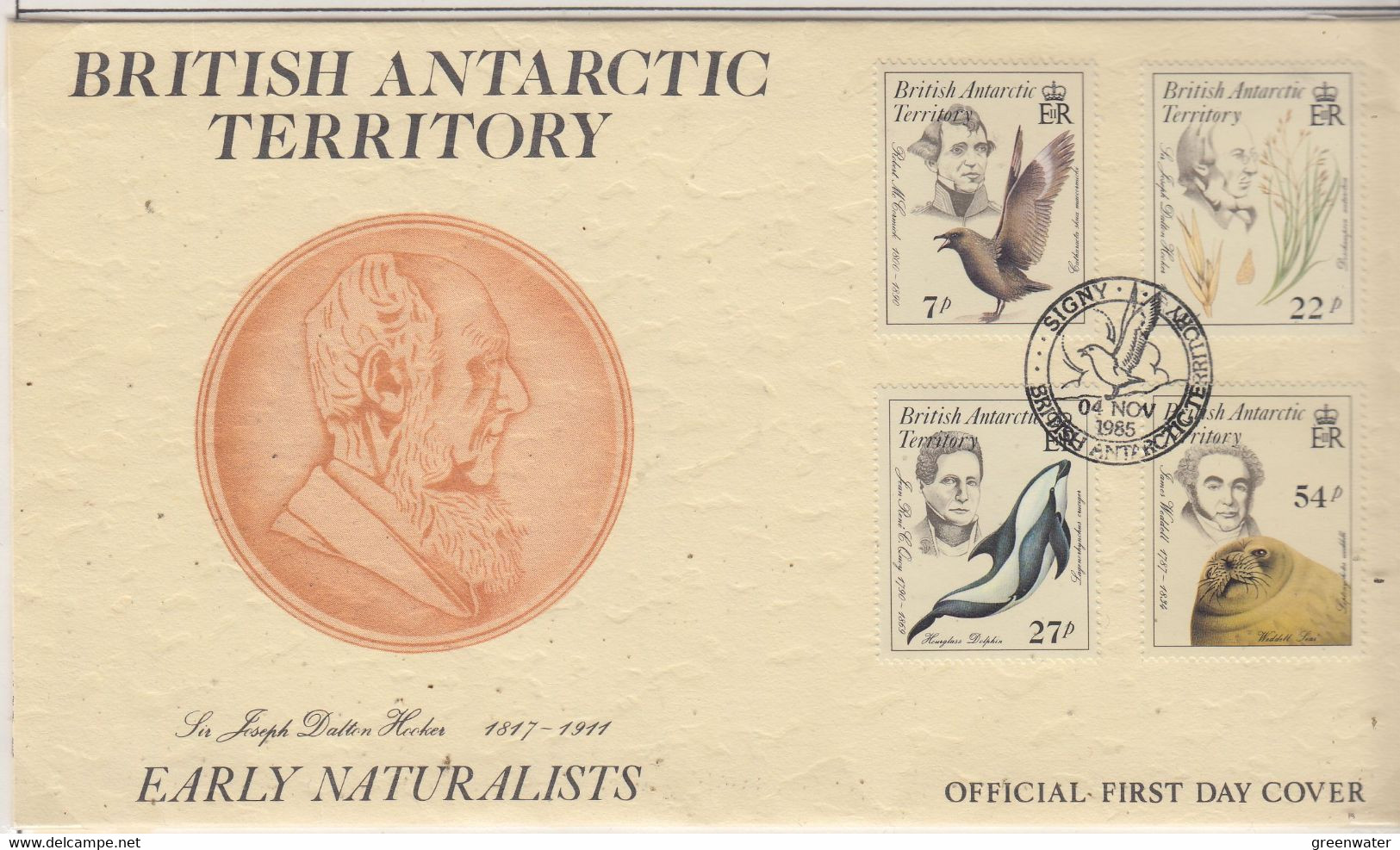 British Antarctic Territory (BAT) 1985 Early Naturalists 4v FDC Ca Signy (RH154B) - FDC