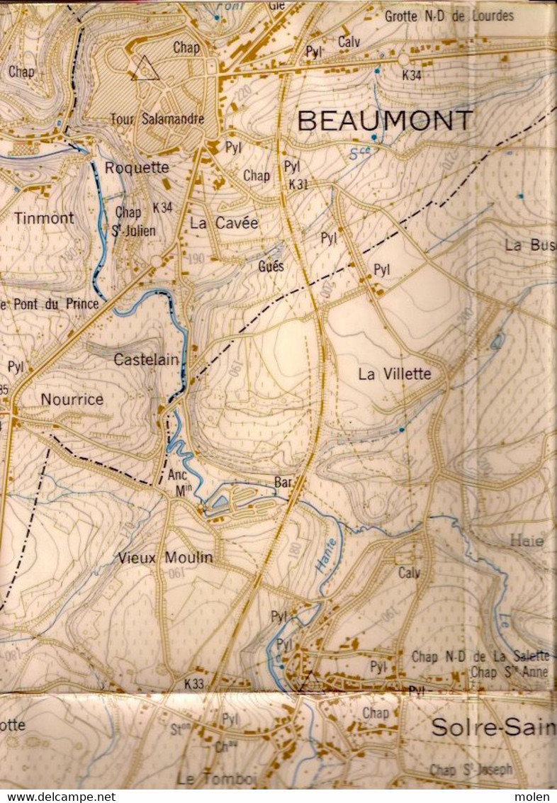 Situation Ca1960 BEAUMONT GRANDE CARTE D ETAT MAJOR 52/6/3&4 BARBENCON LEVAL-CHAUDEVILLE SOLRE-SAINT-GERY VERGNIES S268 - Beaumont