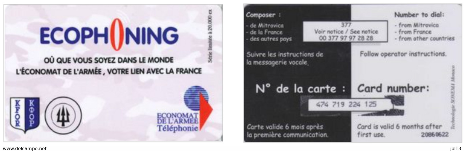 Carte Prépayée - France - Ecophoning - Ecophoning KFOR - Trident Logo (Pink), Tirage 20000 Ex. - Militares