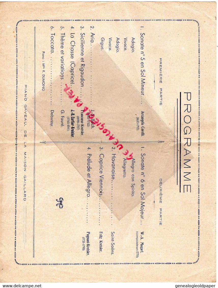 87- LIMOGES -PROGRAMME SOCIETE CONCERTS CONSERVATOIRE-1942-SALLE BERLIOZ- GUERRE-PIERRE TISSERANT-RENE DUMOING - Programs