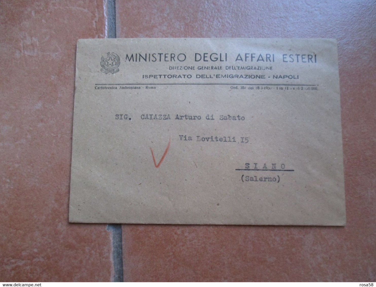 1950 Ministero Affari Esteri Ispettorato EMIGRAZIONE Napoli Direzione Generale BUSTA INTESTATA - Europe