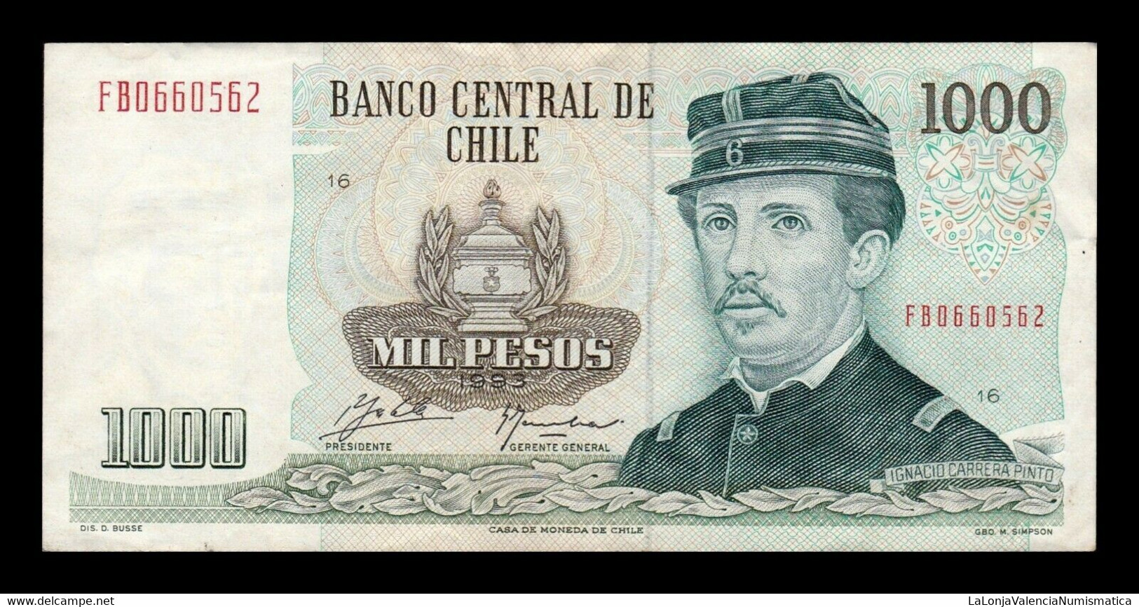 Chile 1000 Pesos Ignacio Carrera Pinto 1993 Pick 154e MBC VF - Cile