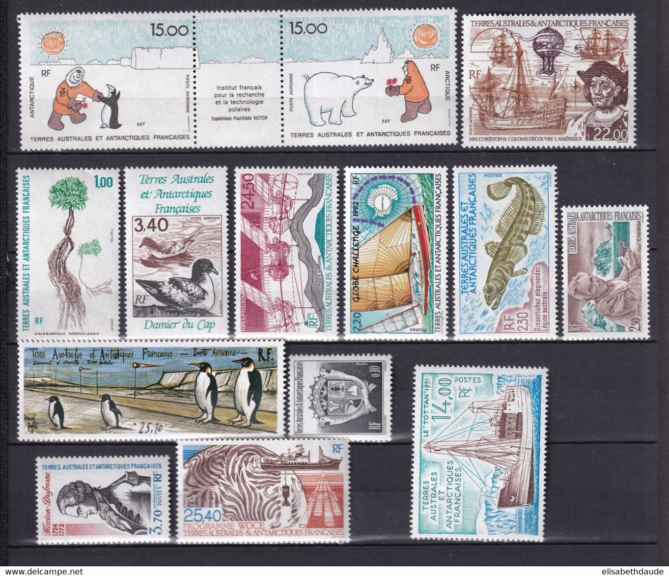 TAAF - 1992 - ANNEE COMPLETE  AVEC POSTE AERIENNE **  MNH - COTE = 65.7 EUR. - Annate Complete