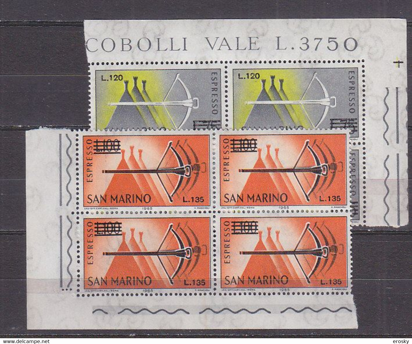 Y9237 - SAN MARINO Espresso Ss N°25/26 - SAINT-MARIN Expres Yv N°28/29 ** QUARTINA BLOC - Express Letter Stamps