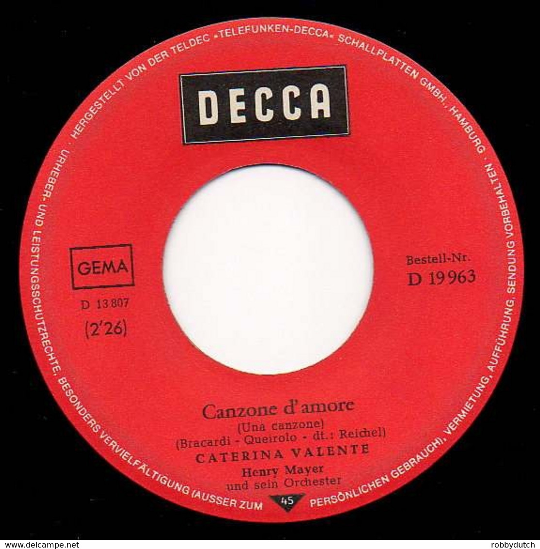* 7" * CATERINA VALENTE - UNA CANZONE (Germany 1968) - Otros - Canción Alemana