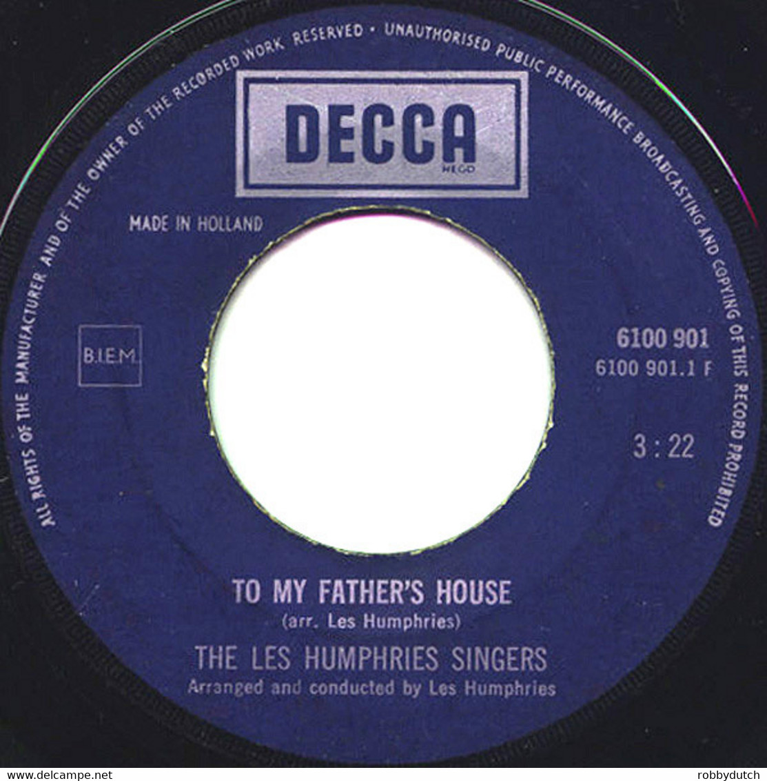 * 7" *  LES HUMPHRIES SINGERS - TO MY FATHER' S HOUSE - Religion & Gospel