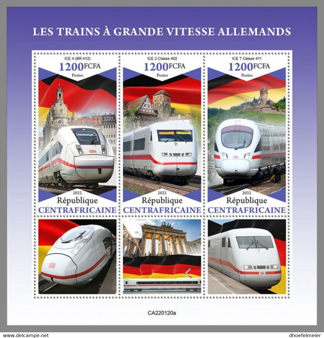 CENTRALAFRICA 2022 MNH German Speed Trains Schnellzüge Trains Grande Vitesse M/S - OFFICIAL ISSUE - DHQ2220 - Treinen