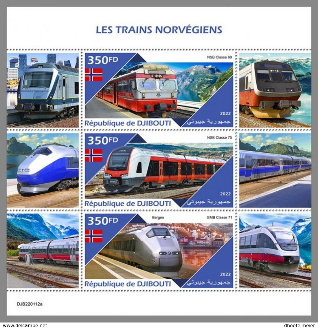 DJIBOUTI 2022 MNH Norwegian Trains Eisenbahnen Trains Norvegiens M/S - OFFICIAL ISSUE - DHQ2220 - Treinen