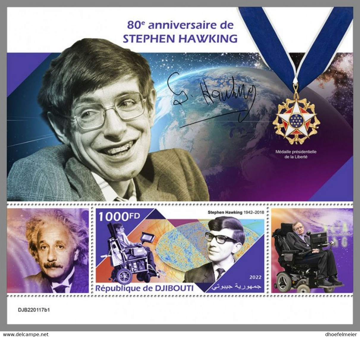 DJIBOUTI 2022 MNH Albert Einstein Stephen Hawking S/S No.1 - OFFICIAL ISSUE - DHQ2220 - Albert Einstein