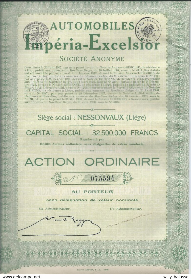 Automobiles Imperia -Excelsior SA Nessonvaux Liège - Cars