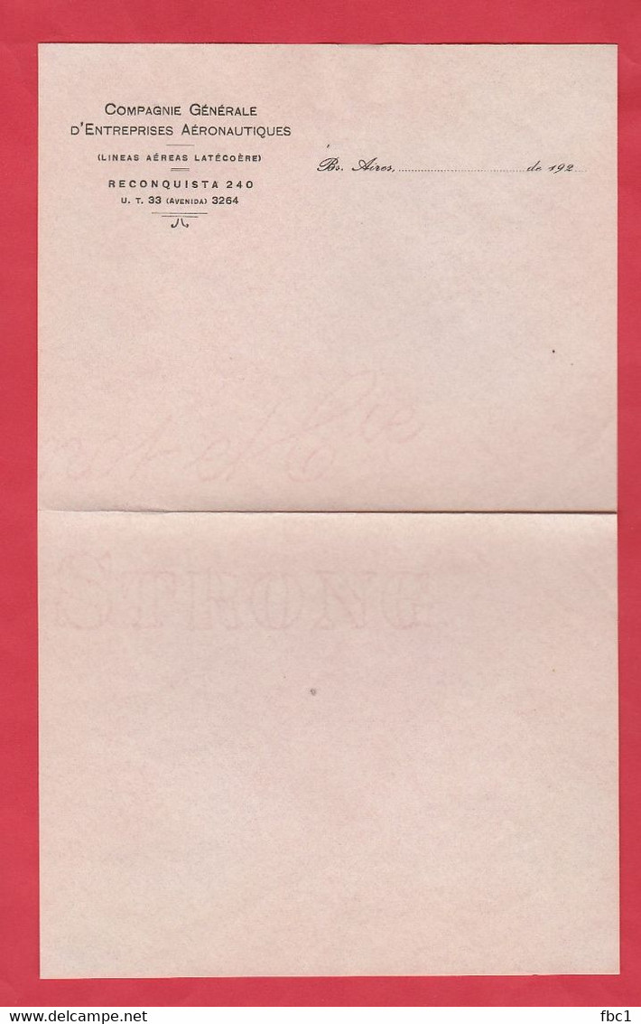 Ligne Mermoz -Lettre Vierge Avec Entête Compagnie Générale D'entreprises Aéronautiques Latécoère Buenos Aires - 1960-.... Covers & Documents