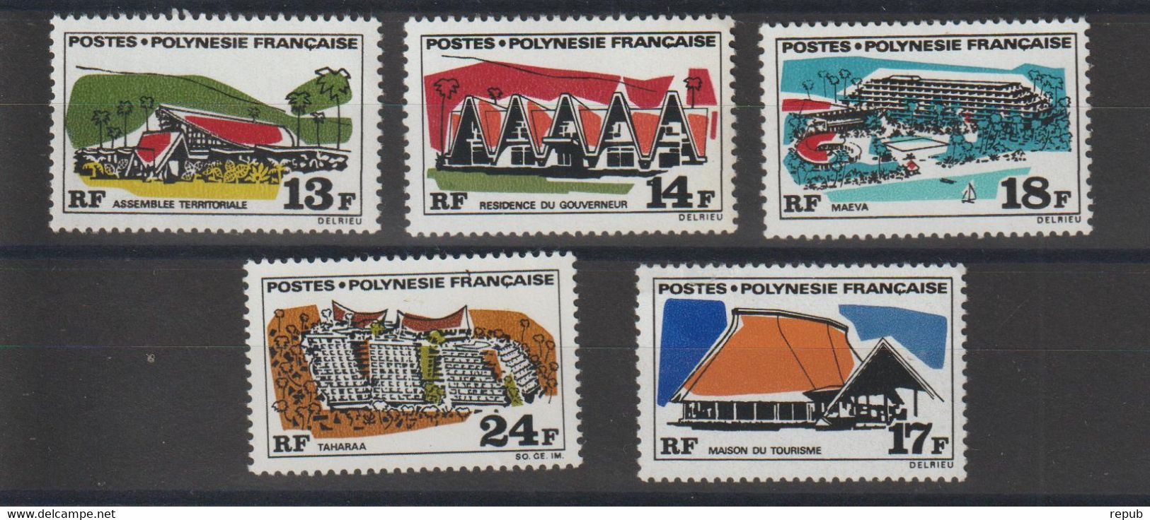 Polynésie 1970 Grands édifices 72-76, 5 Val ** MNH - Nuevos