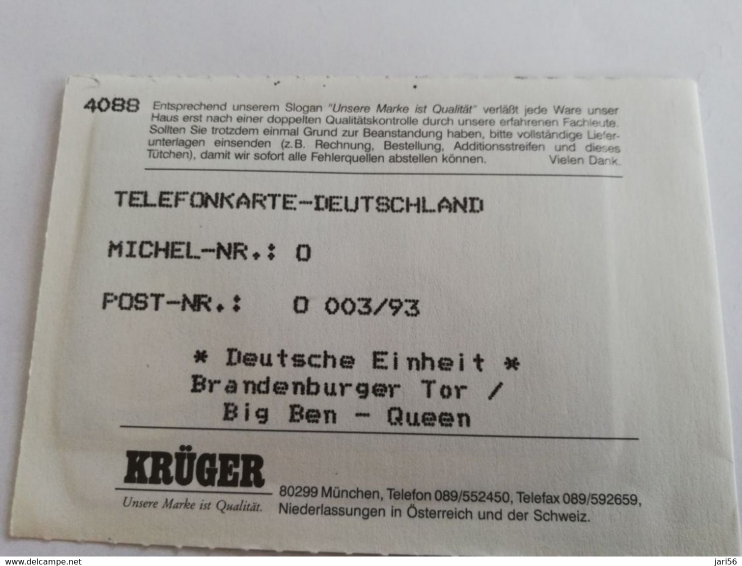 DUITSLAND/ GERMANY  CHIPCARD / O 003/93    DM 6,-   MINT  CARD     **9609** - K-Serie : Serie Clienti