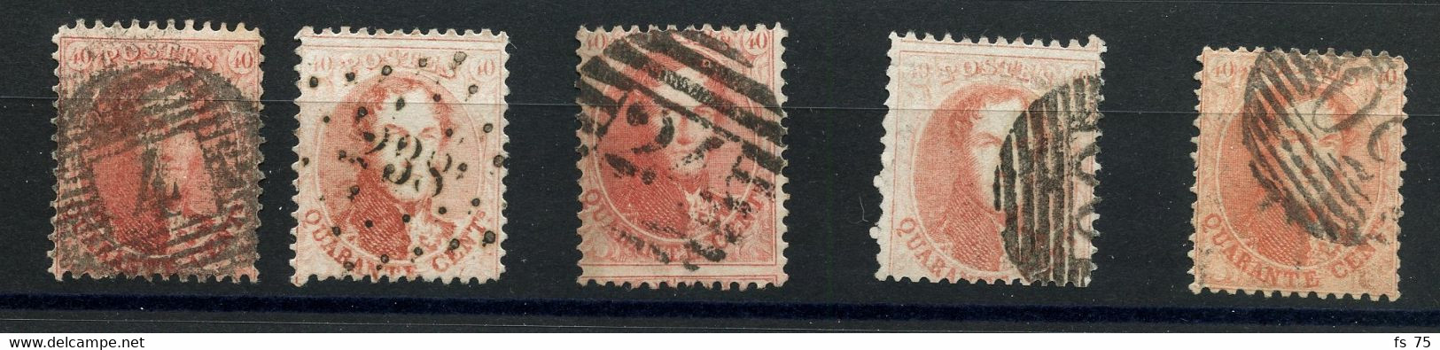 BELGIQUE - COB 16A - 40C MEDAILLON 12 1/2  X 13 1/2 OBLITERES - 7 EXEMPLAIRES OBLITERES - Other & Unclassified