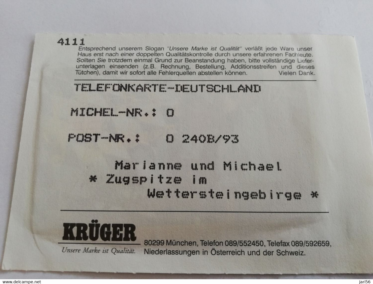 DUITSLAND/ GERMANY  CHIPCARD / O 240AB93    DM 6,-   MINT  CARD     **9611** - K-Serie : Serie Clienti