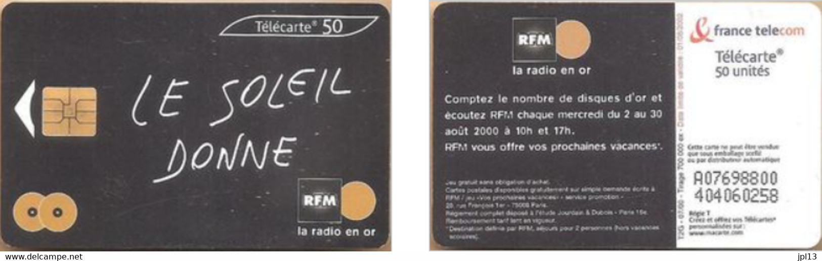 Carte à Puce - France Télécom - RFM - Le Soleil Donne (2 Disques), Réf. 1072, Série L 21mm H 5mm - 2000