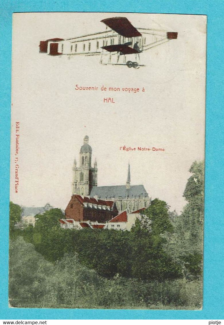 * Halle - Hal (Vlaams Brabant) * (Edit Fontaine) COULEUR, Souvenir De Mon Voyage à Hal, église ND, Avion, Airplaine - Halle