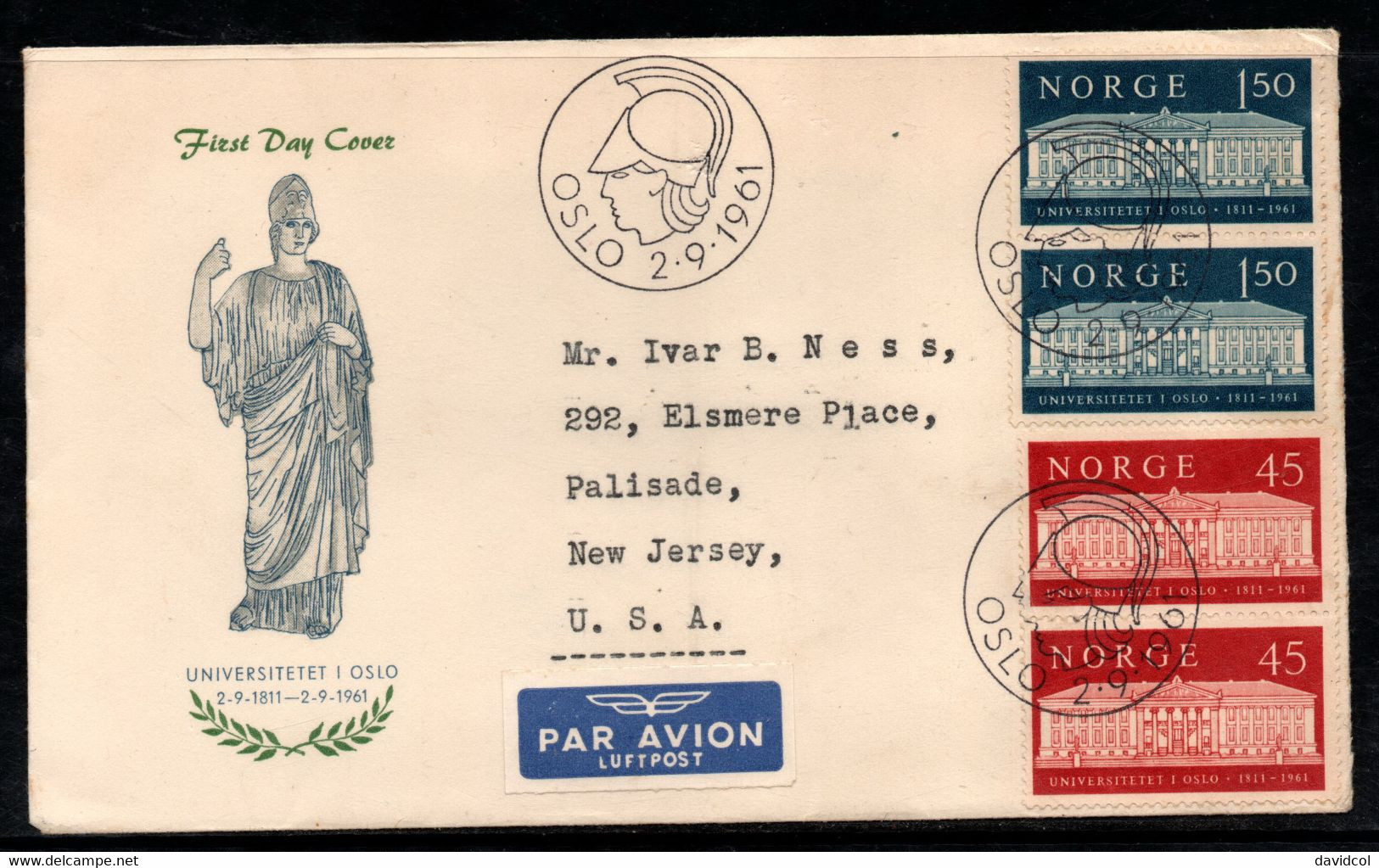 CA132- COVERAUCTION!!! - NORWAY 1961 - OSLO -2-9-61, TO OSLO - 50TH ANNIVERSARY OF OSLO UNIVERSITY - ARCHITECTURE/EDUCAT - Cartas & Documentos