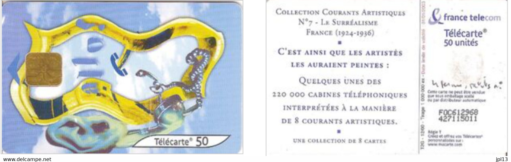 Carte à Puce - France Télécom -Coll. Courants Artistiques N. 7 - Le Surréalisme, Réf. 1109A, F0C61, 4 Fermé, 2 Arrondi - 2000