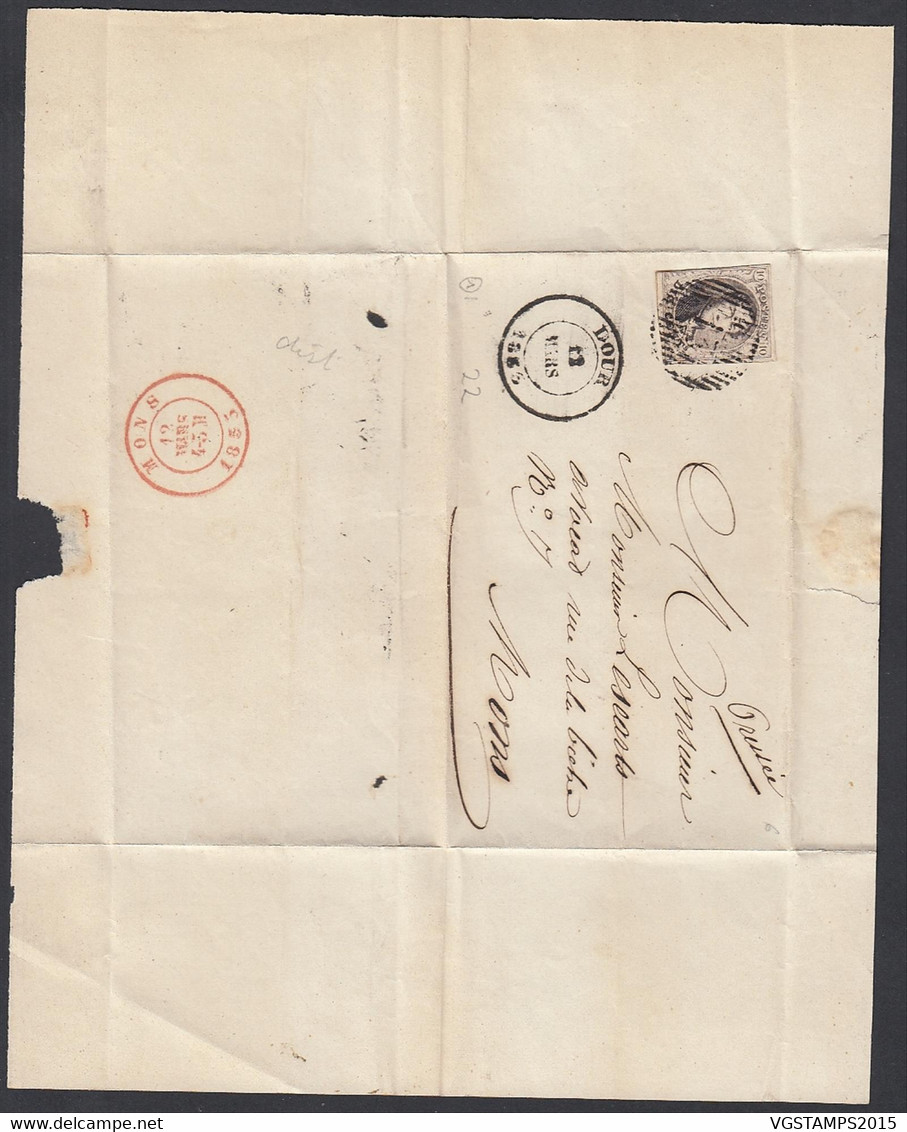 Belgique 1863 - Lettre . Cob Nr.: 6 Oblitéré D13. Non Dentelé De  Dour à Destination Mons ....(DD) DC-10879 - 1849-1865 Medallions (Other)