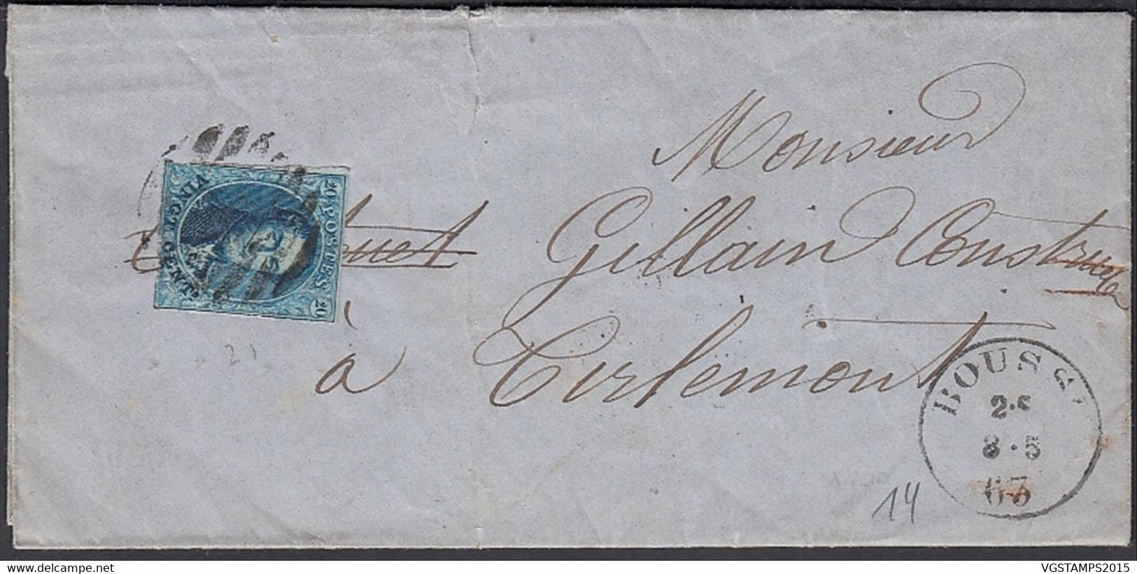 Belgique 1863 - Lettre . Cob Nr.: 11 Oblitéré 8 Barres. Non Dentelé De  Boussu Vers  Tirlemont.........(DD) DC-10882 - 1849-1865 Medallones (Otros)