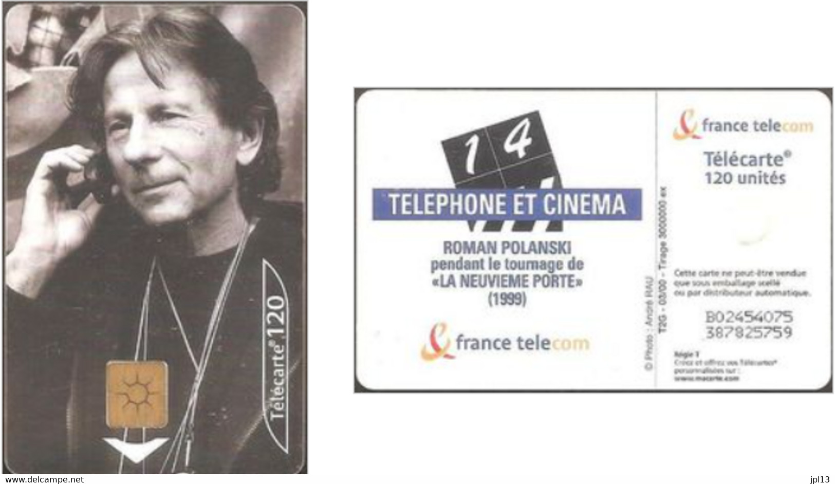 Carte à Puce - France Télécom - Telephone Et Cinema N. 14 - Roman Polanski (GEM2 White/Gold), Réf. 1047A - 2000