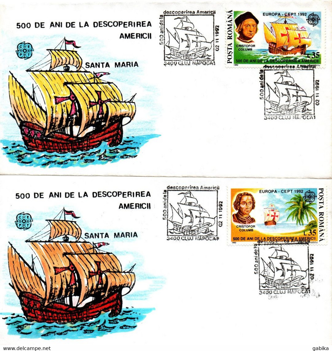 Romania 1992, FDC, 500 Years America, Columbus, Europa CEPT - Brieven En Documenten