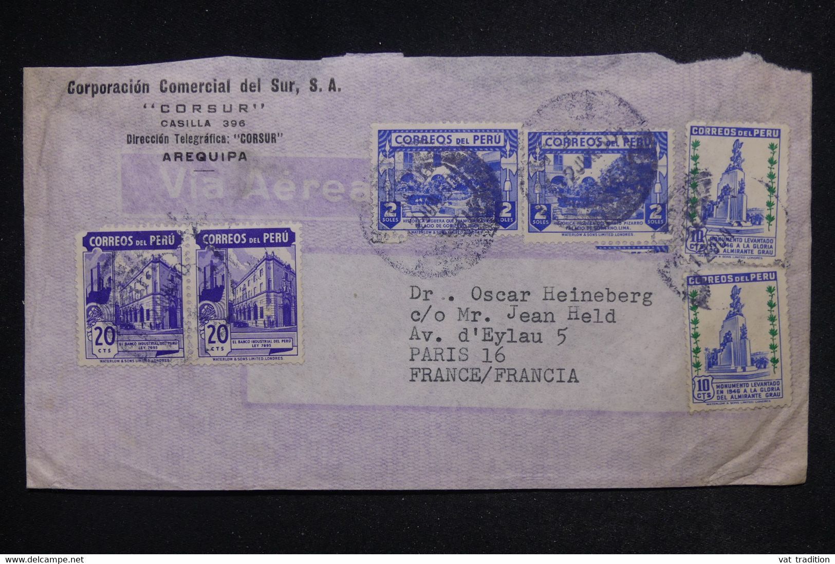 PEROU - Enveloppe Commerciale De Arequipa Pour Paris En 1950 - L 122247 - Perù