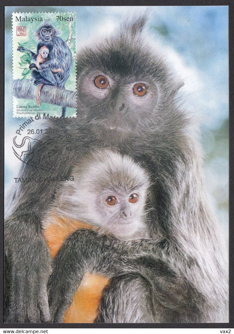 Malaysia 2016 S#1583-1587 Primates Maximum Card (Design B) Maxicard Fauna Monkey Zodiac Unusual (florescent Ink) - Malaysia (1964-...)