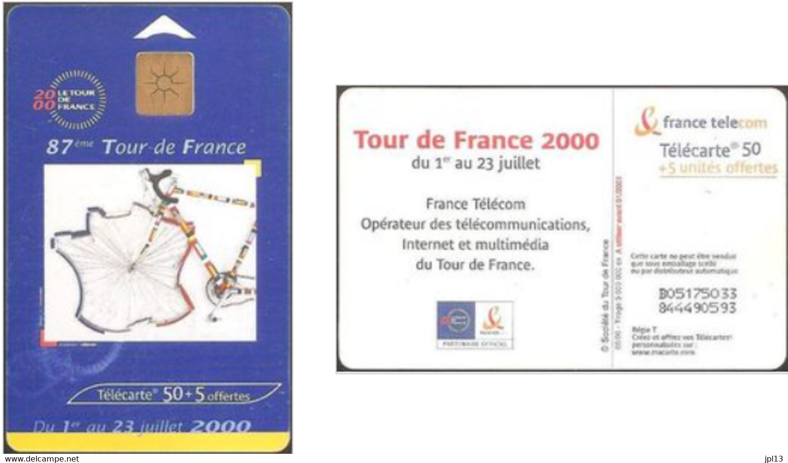 Carte à Puce - France Télécom - Tour De France 2000 (GEM1B White/Gold), Réf. 1062A - 2000