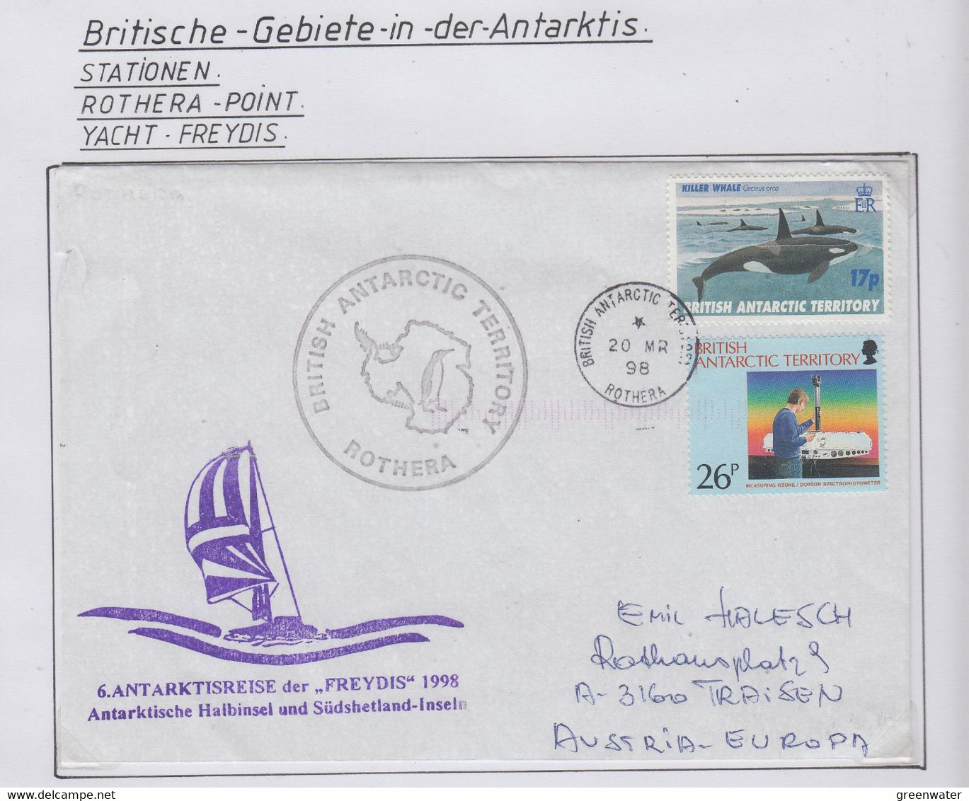 British Antarctic Territory (BAT) 1998 Ship Visit Yacht Freydis Ca Rothera 22 MR 1998 (RH170) - Lettres & Documents