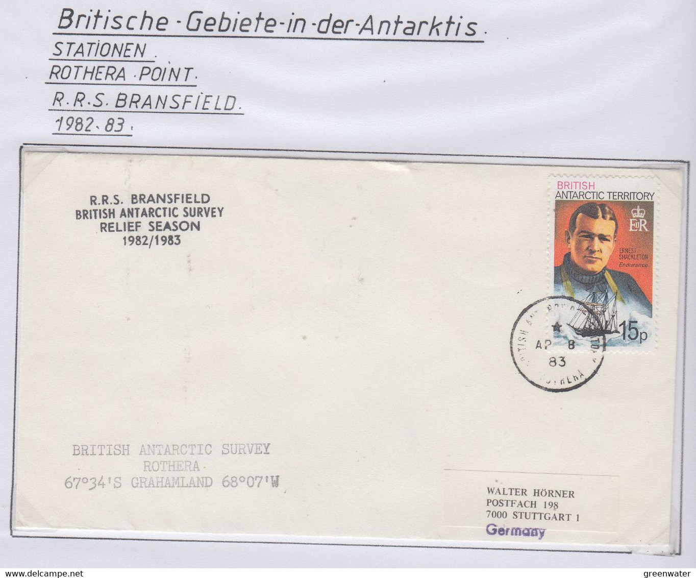 British Antarctic Territory (BAT) 1983 Ship Visit RRS Bransfield Ca Rothera AP 8 1983 (RH171) - Lettres & Documents