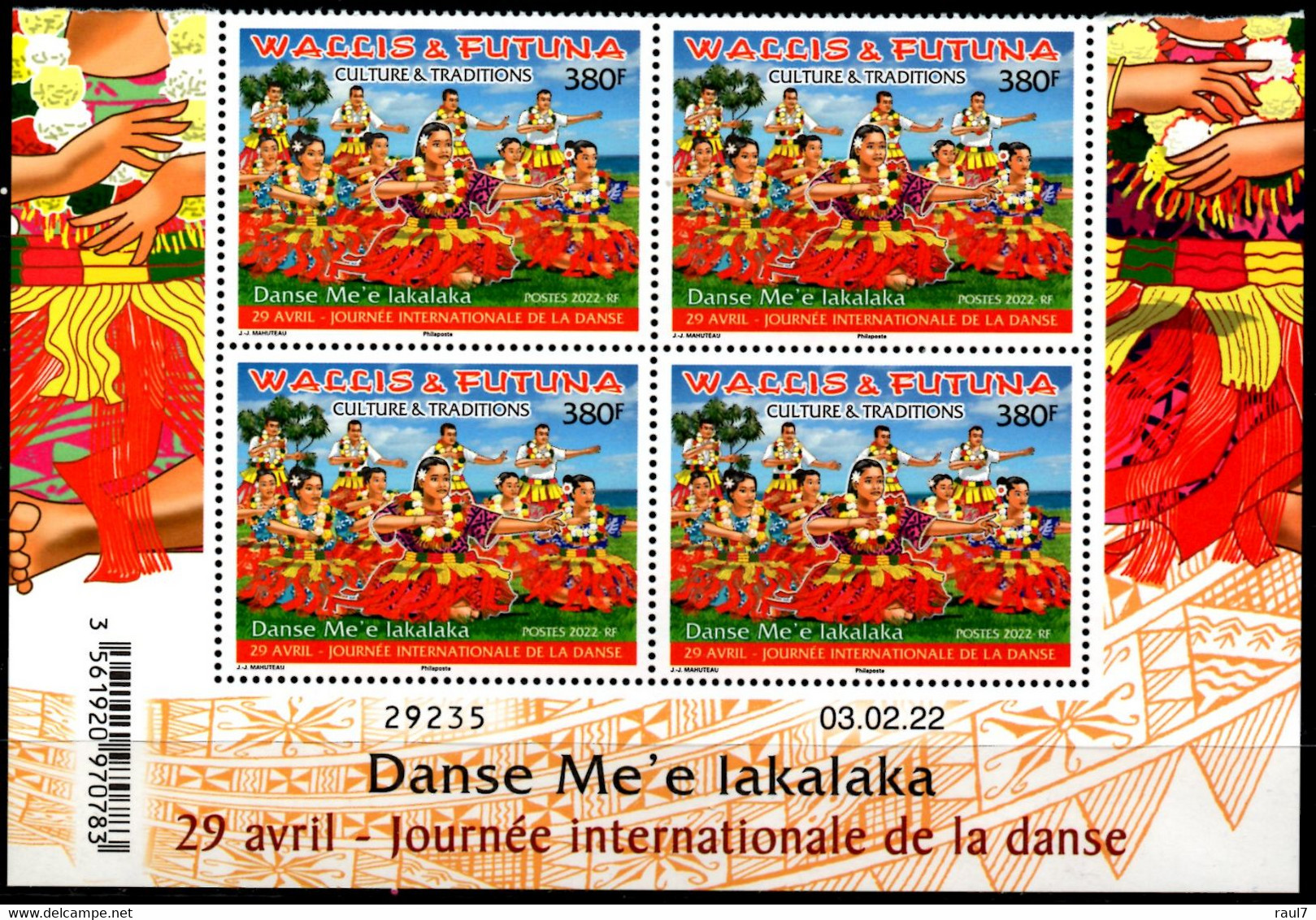 Wallis Et Futuna 2022 - Culture Et Traditions, Danse Me'e Lakalaka - Bloc De 4 Avec Coin Daté Neuf // Mnh - Unused Stamps