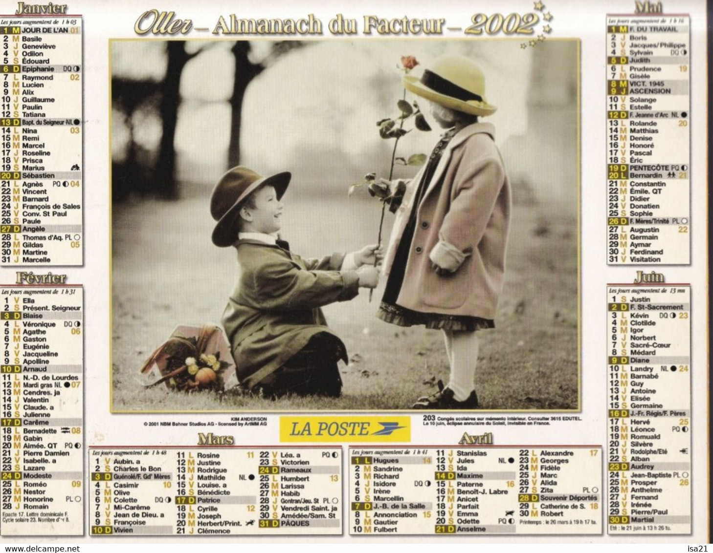 Calendrier De La Poste, Almanach Du Facteur: NORD, 2002: Mode Enfantine, Jeunes Amoureux, Enfants, Ed. Oller - Grand Format : 2001-...