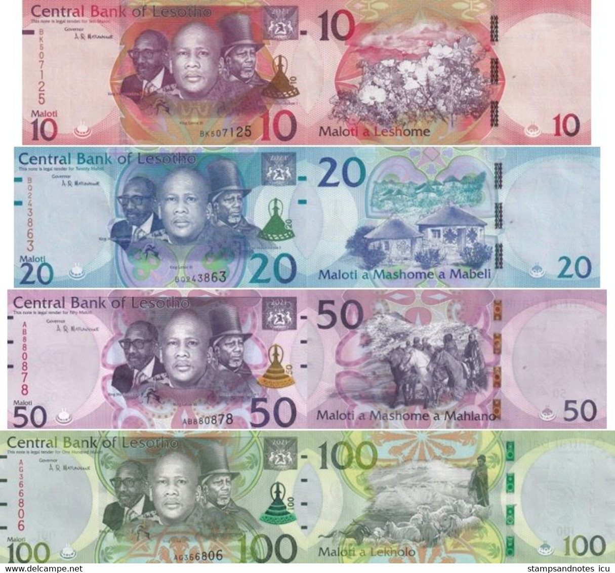 LESOTHO 10 20 50 100 Maloti 2021 P 21 22 23 24 UNC Set Of 4 Banknotes - Lesoto