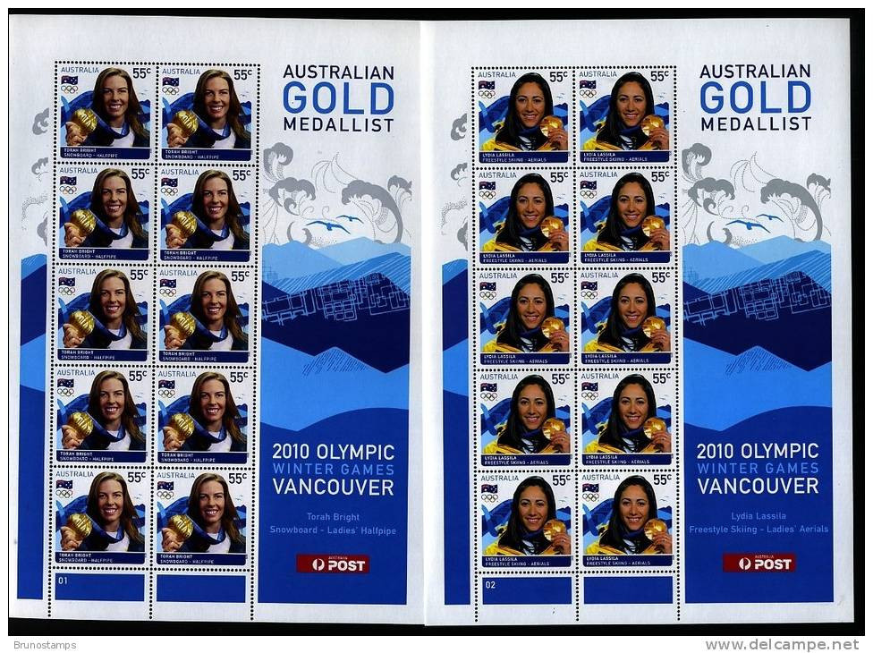 AUSTRALIA - 2010  GOLD MEDALLISTS OLYMPIC GAMES VANCOUVER  TWO  SHEETLETS  MINT NH - Sheets, Plate Blocks &  Multiples