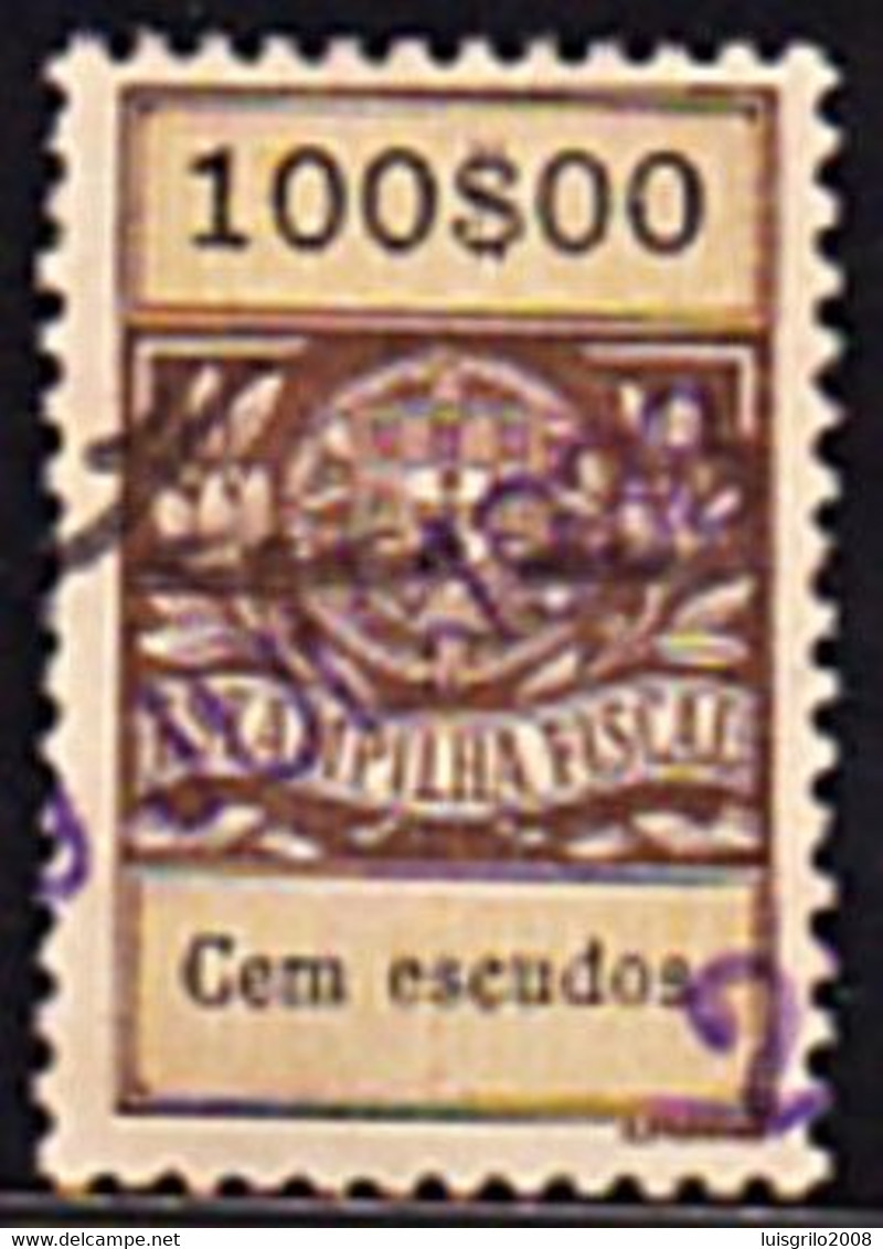 Fiscal/ Revenue, Portugal - Estampilha Fiscal -|- Série De 1929 - 100$00 - Usati