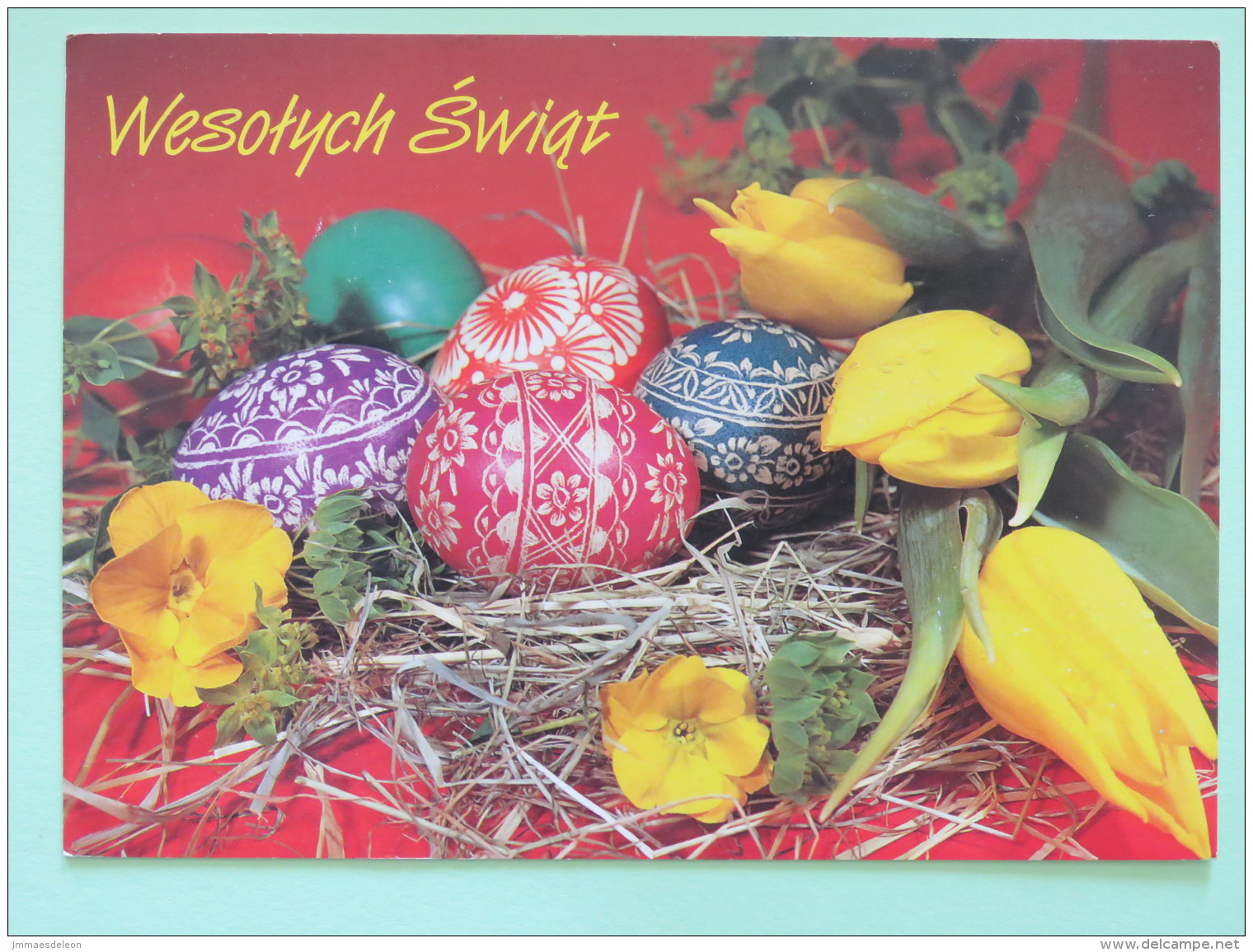 Poland 1999 Postcard ""Easter Eggs - Flowers"" To England - Zodiac Pisces - Cartas & Documentos