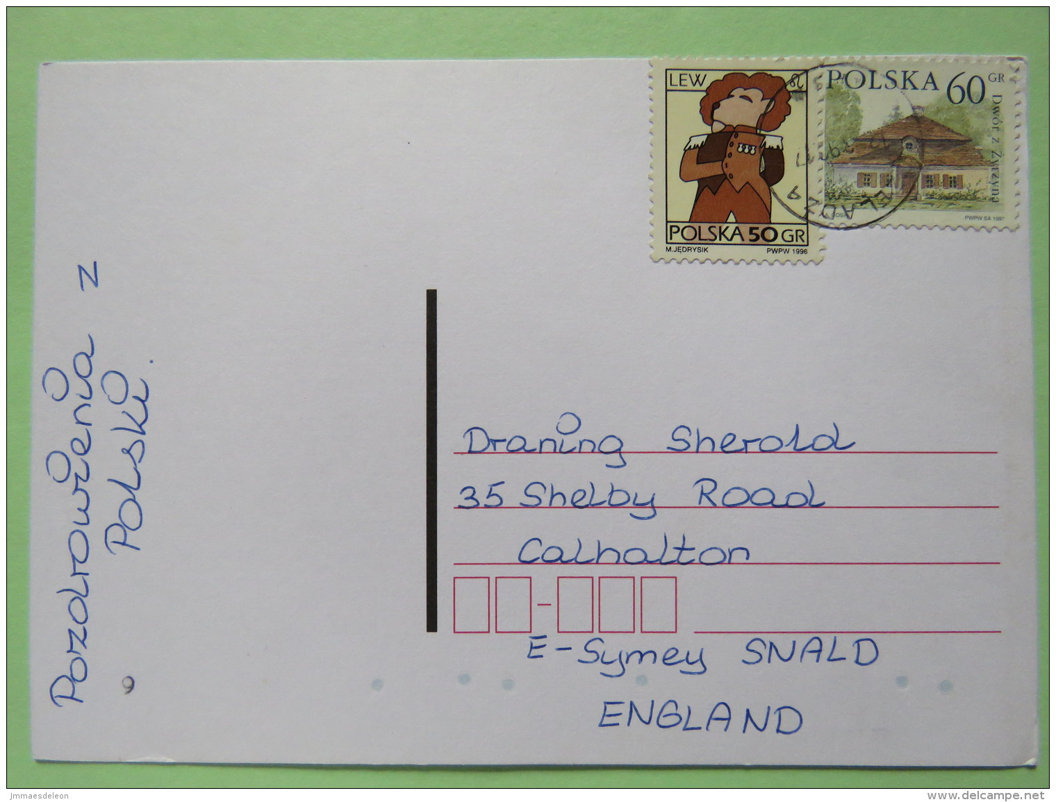 Poland 1998 Postcard Zeladza To England - Country Estates Zyrzyna - Zodiac Leo - Covers & Documents