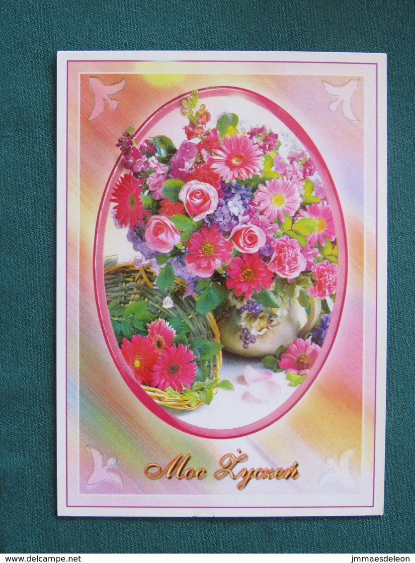 Poland 1999 Postcard "flowers" To England - Zodiac Taurus Ram - Houses - Heart - Cartas & Documentos