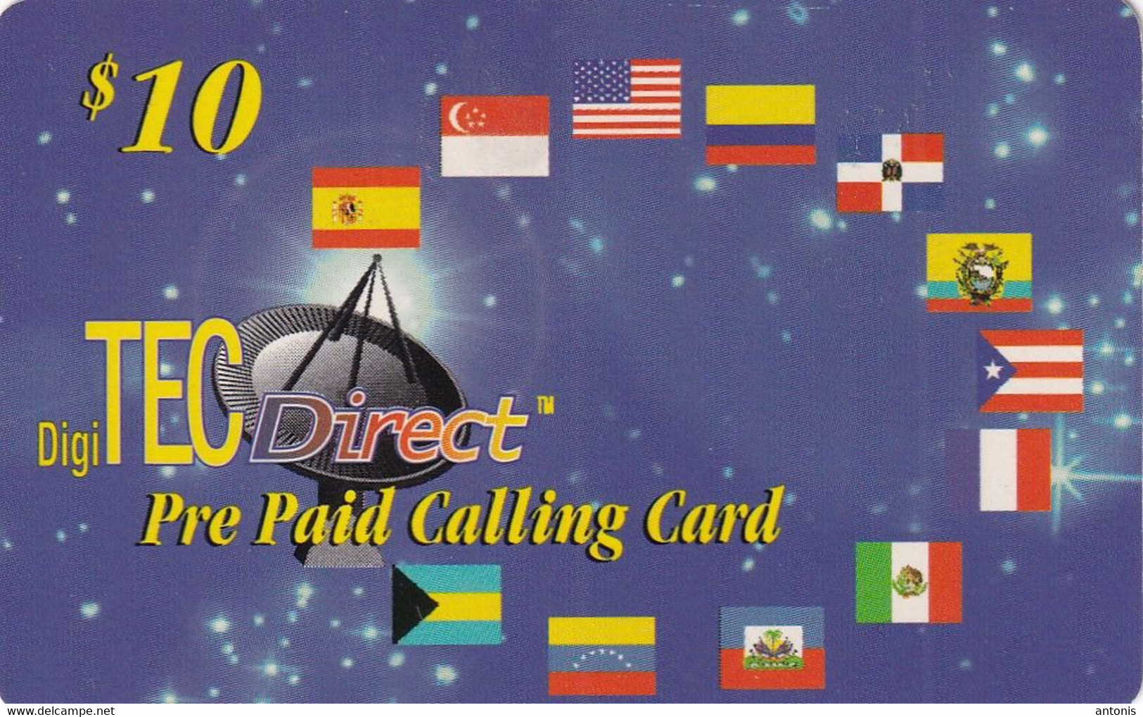 USA - Flags, Satellite Dish, DigiTEC By Frontier Prepaid Card $10, Used - Otros & Sin Clasificación