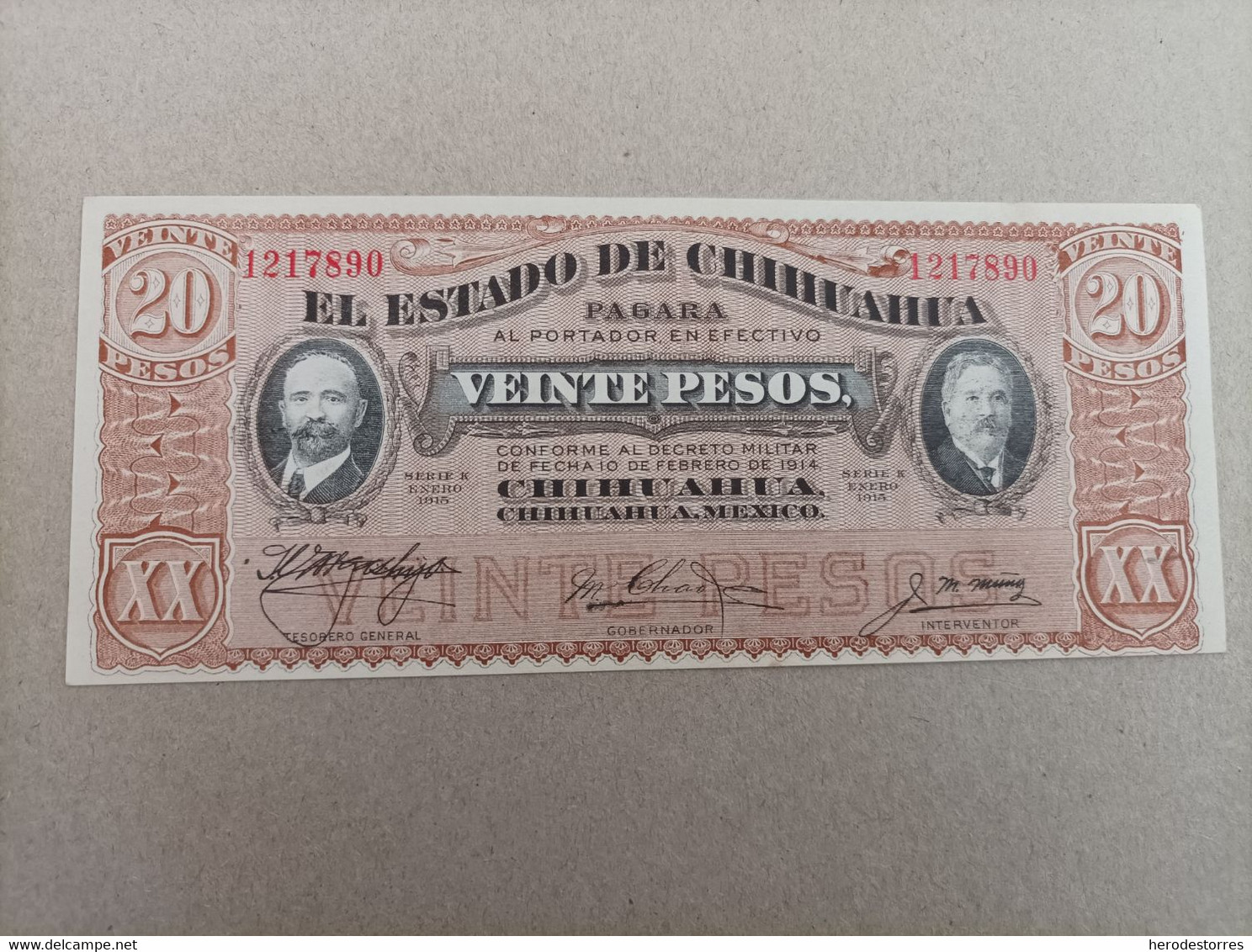 Billete De México De 20 Pesos, Año 1915, UNC - Mexico