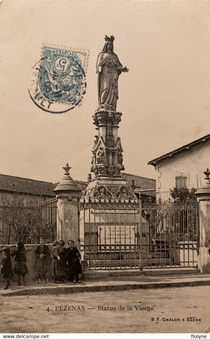 Pézenas - La Statue De La Vierge - Enfants Villageois - Pezenas