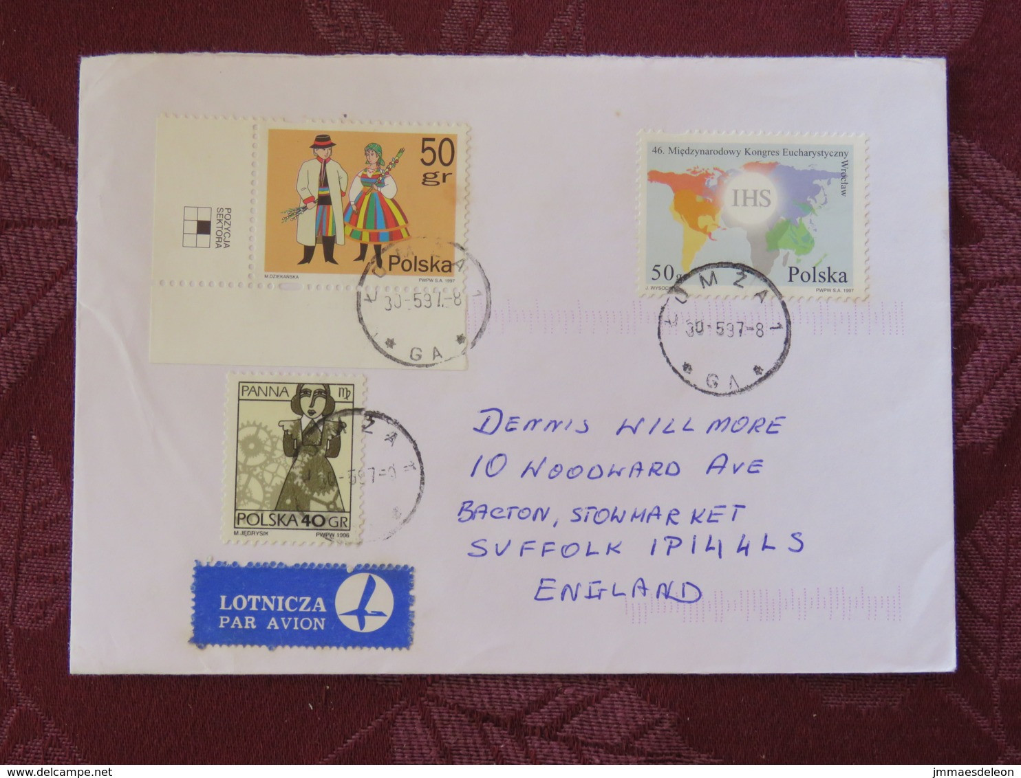 Poland 1997 Cover  To England - IHS Congress - Traditional Costumes - Zodiac Virgo - Brieven En Documenten