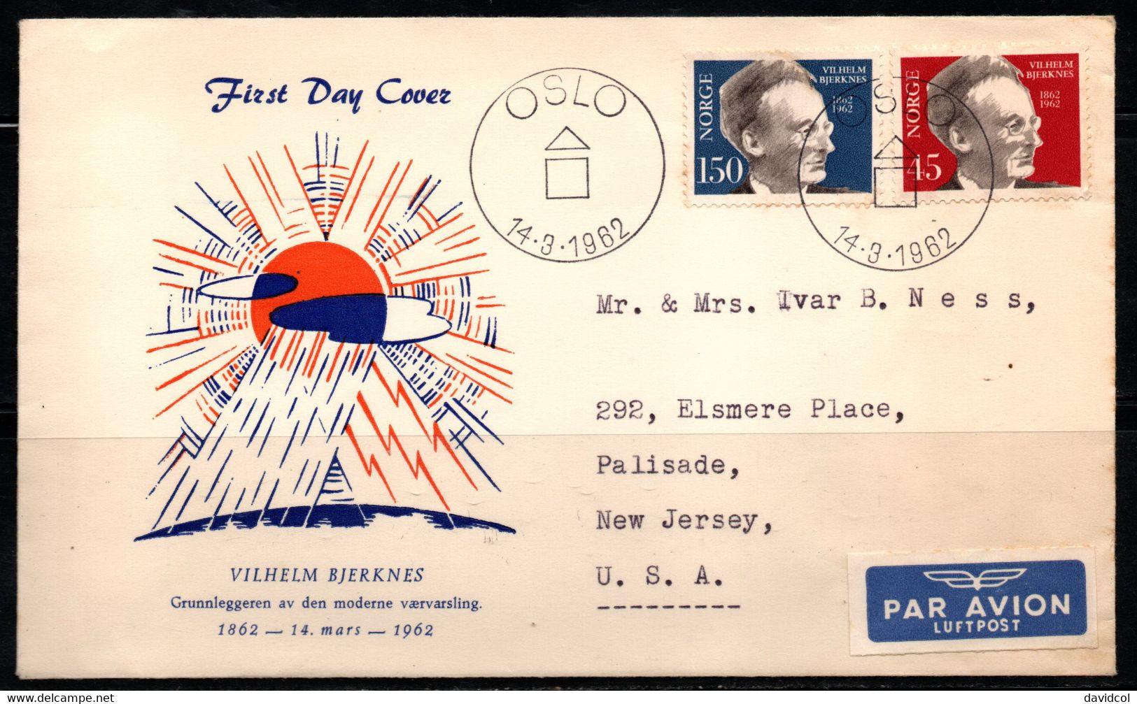 CA157- COVERAUCTION!!! - NORWAY 1962 - OSLO 14-3-62- VILHELM BJERKNES, PHYSICIST AND MATHEMATICIAN - Briefe U. Dokumente