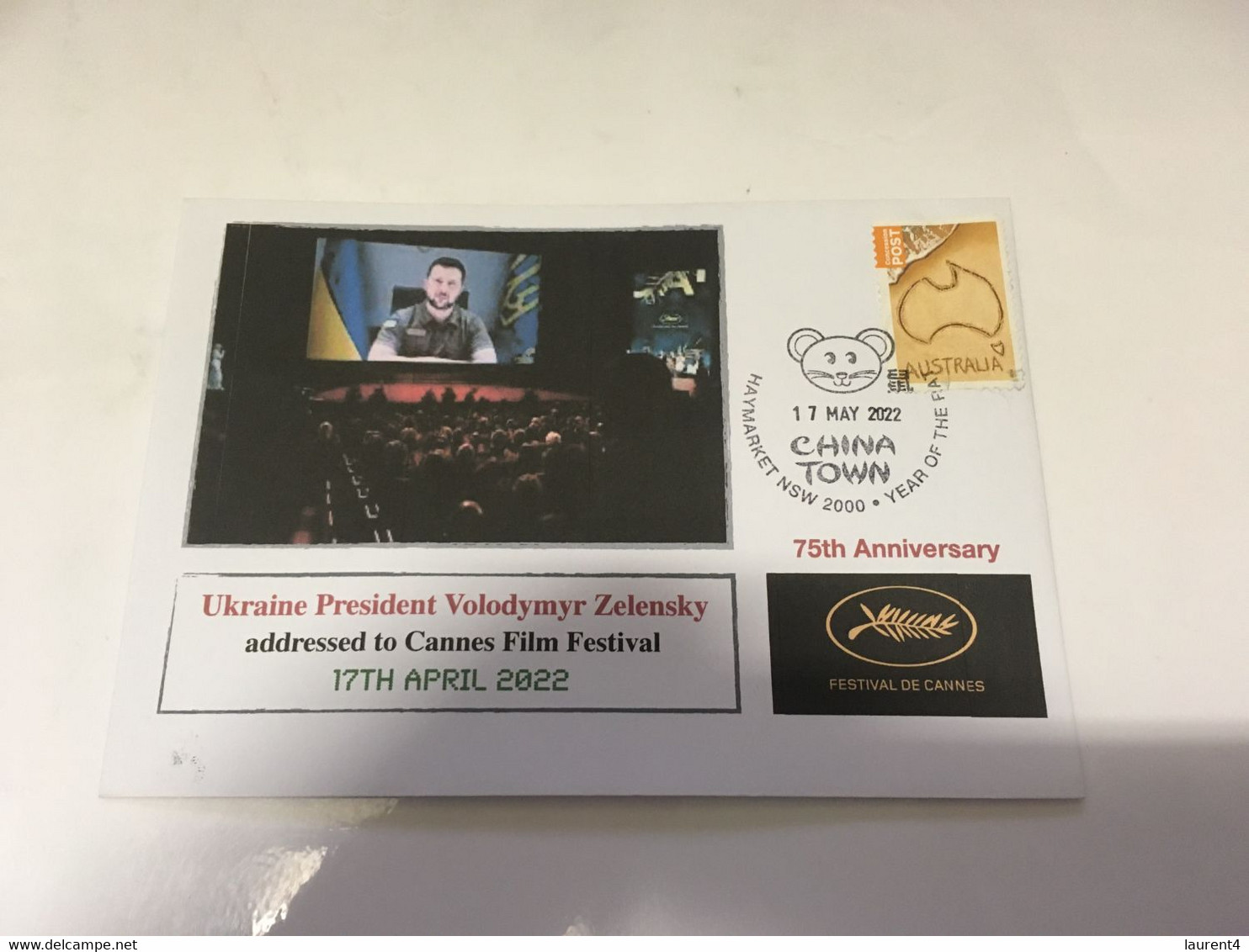 (5 H 16) UKRAINE President Address To Cannes Film Festival (17th May 2022) With OZ Map Stamp - Lettres & Documents