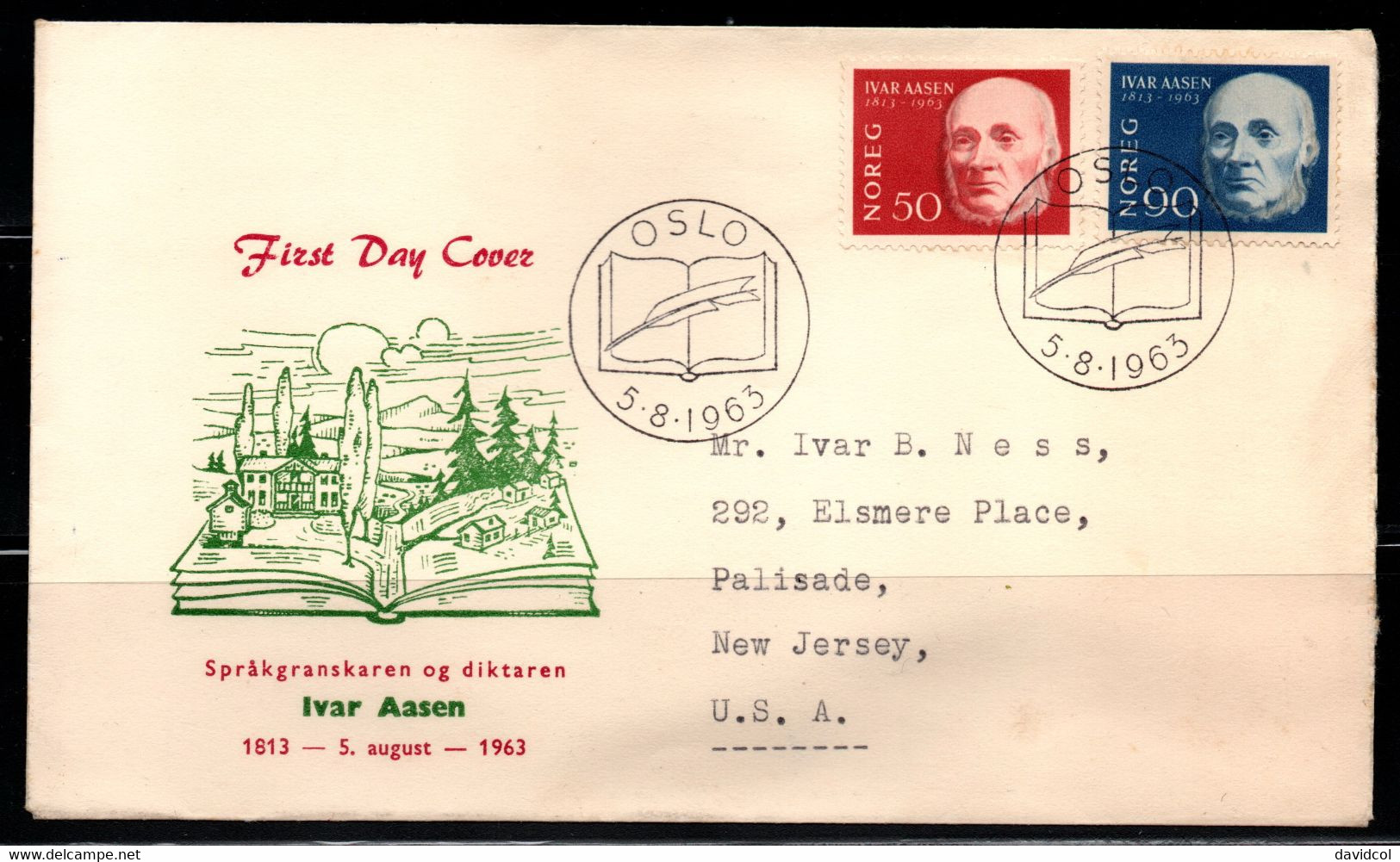 CA183- COVERAUCTION!!! - NORWAY 1963 - OSLO 5-8-63- IVAR AASEN POET AND PHILOLOGIST - Cartas & Documentos