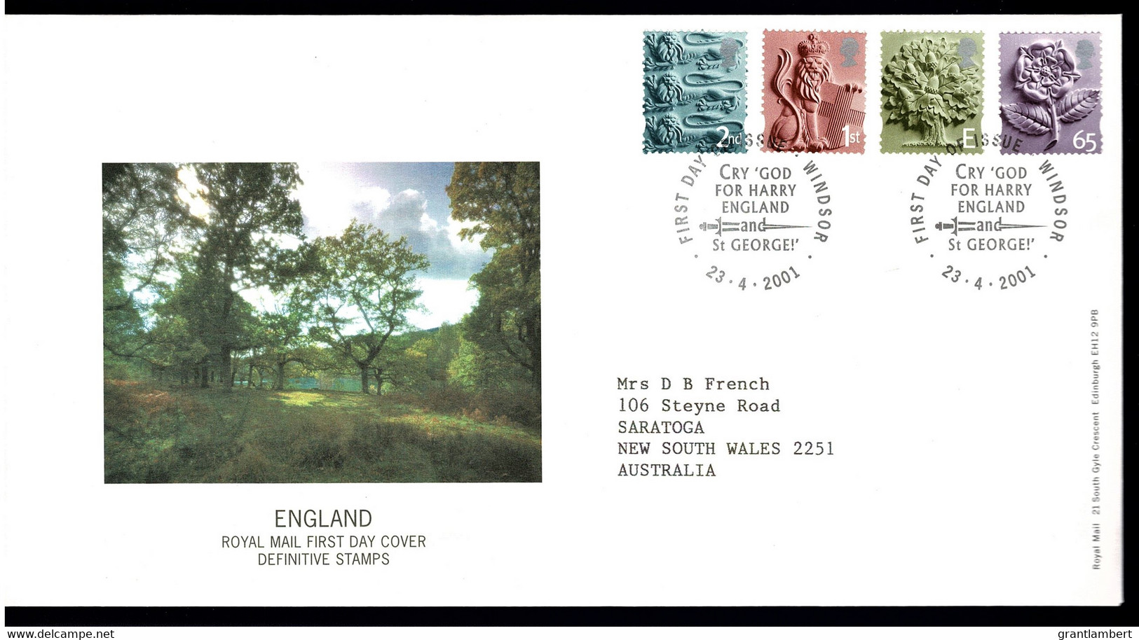 Great Britain 2001 England Definitive Stamps FDC - 2001-2010. Decimale Uitgaven