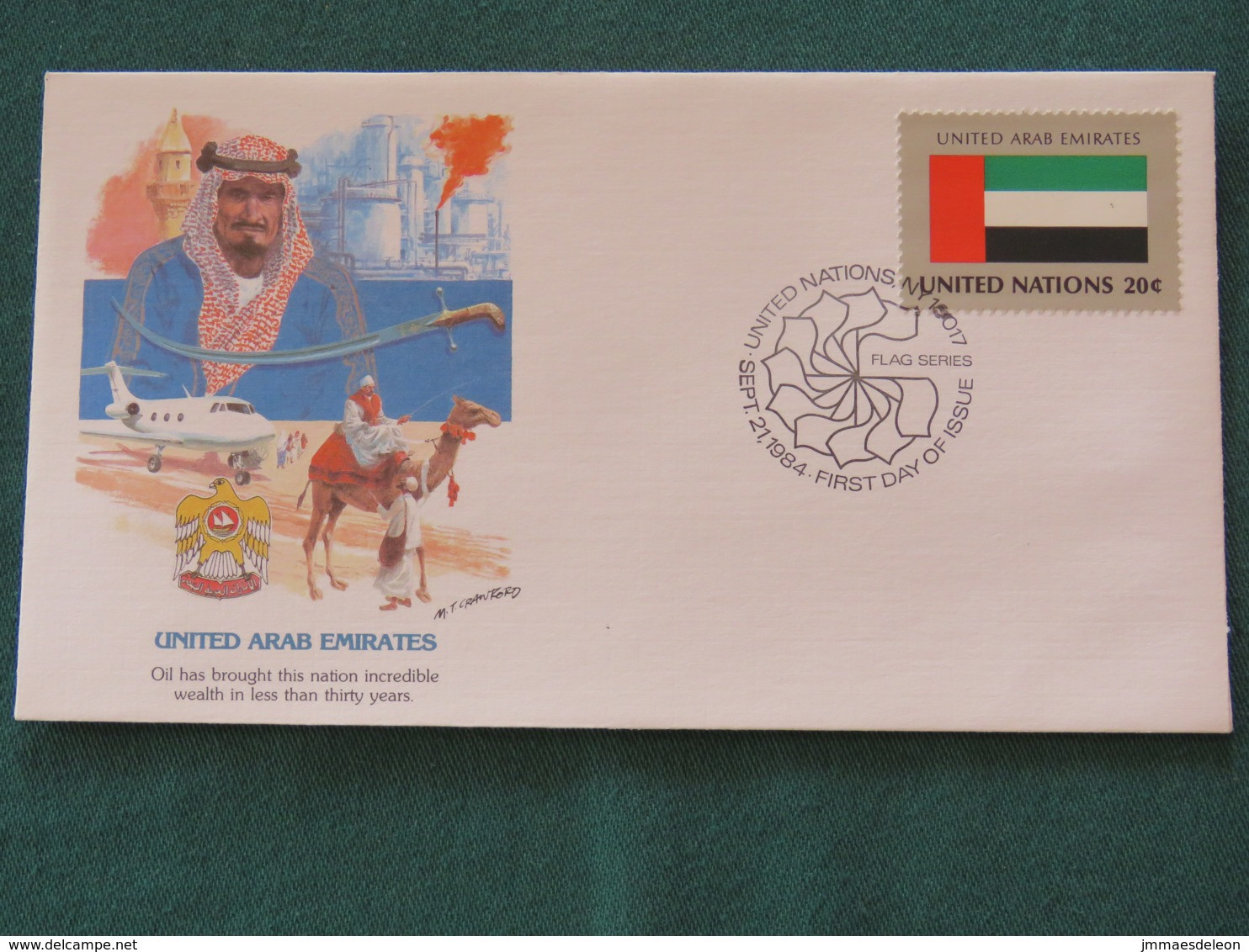 United Nations (New York) 1984 FDC Cover - Flags - United Arab Emirates - Camel Plane Petroleum Arms Spade - Lettres & Documents