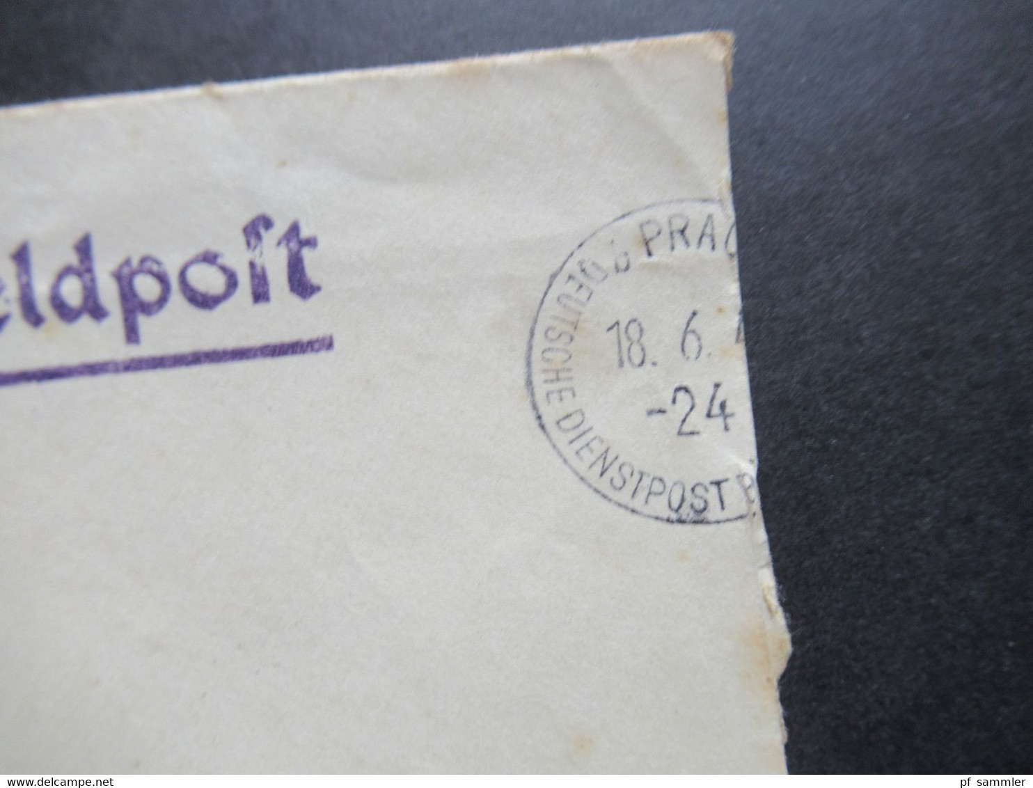 3.Reich Feldpost 2.WK Prag 1940 Roter Stempel L2 Über Deutsche Dienstpost Böhmen / Mähren U. Bataillon Inf. Rgt. Nr. 111 - Brieven En Documenten